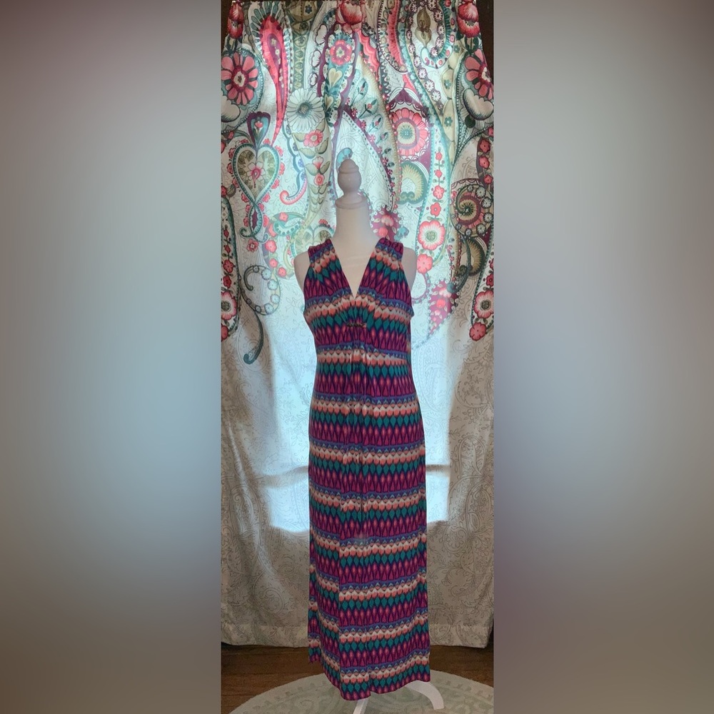 Nwot Ruby Rd Small Petite Teal Purple Blue maxi dress sleeveless Great For Derby